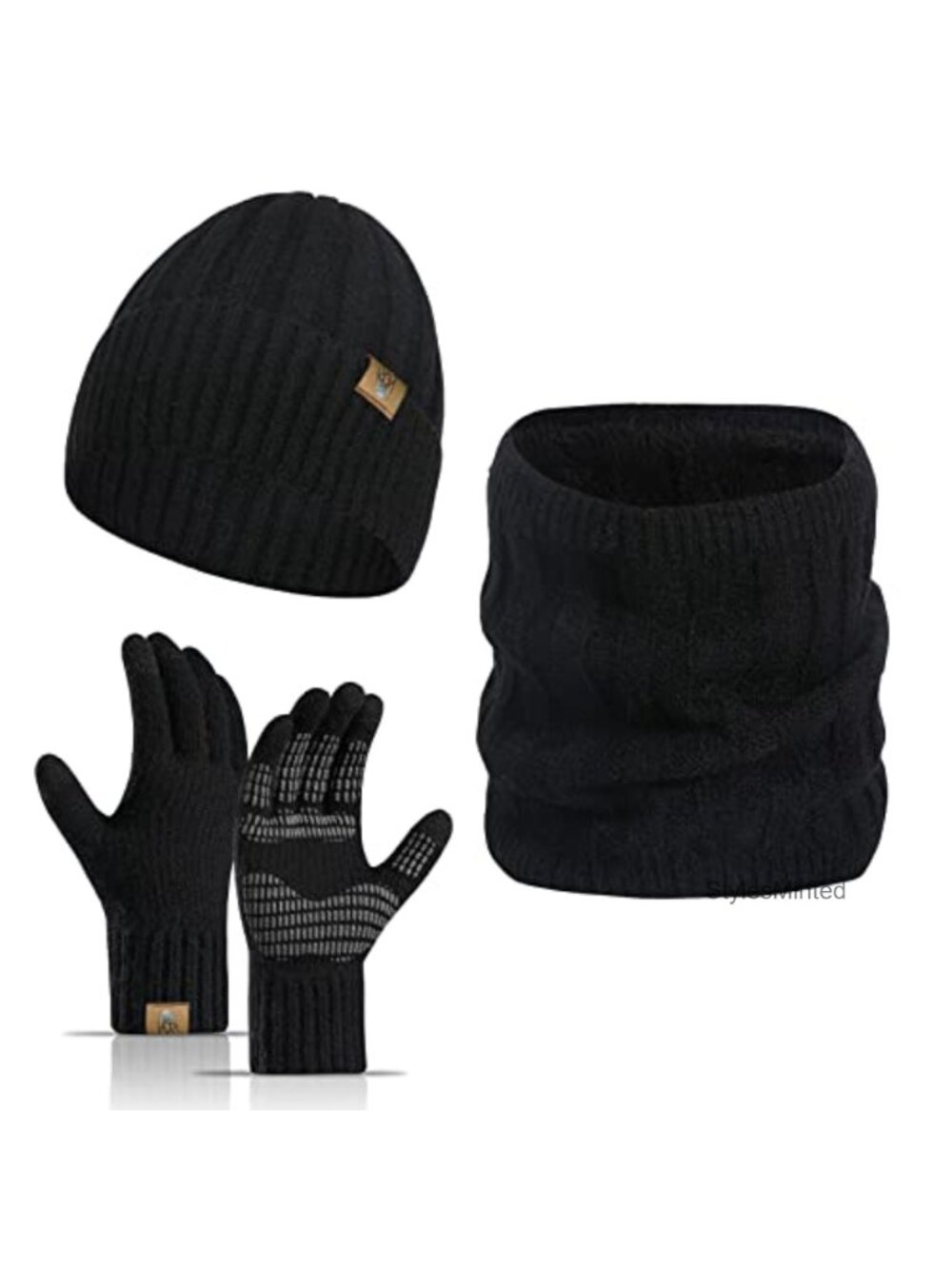 Men's Winter Beanie Hat Touchscreen Gloves & Scarf 3-Piece Set